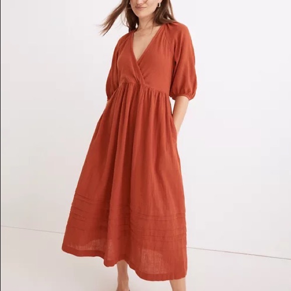 Madewell M Orange Puff-Sleeve Midi Dress BNWT - Picture 1 of 3
